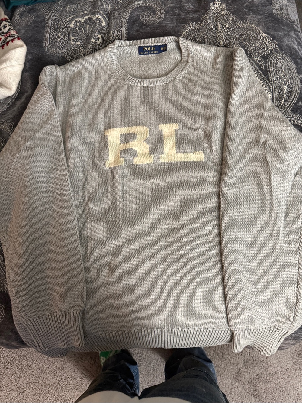 Polo by Ralph Lauren Light Gray Crewneck Sweater with Cream RL Logo